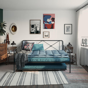 RealRooms Ally Metal Farmhouse Daybed with Trundle - Black - Full