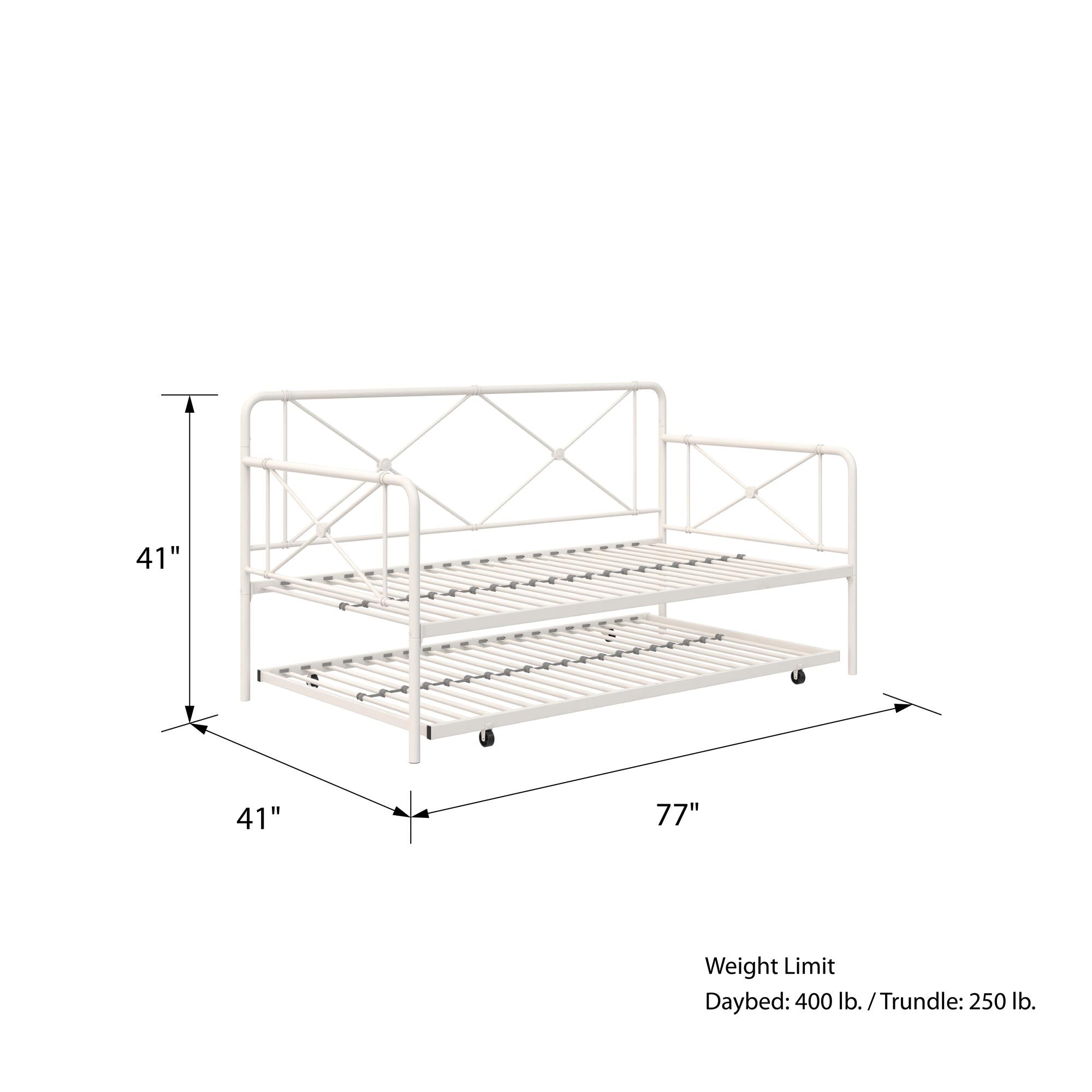RealRooms Ally Metal Farmhouse Daybed with Trundle - White - Twin