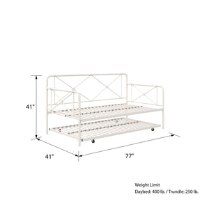 RealRooms Ally Metal Farmhouse Daybed with Trundle - White - Twin