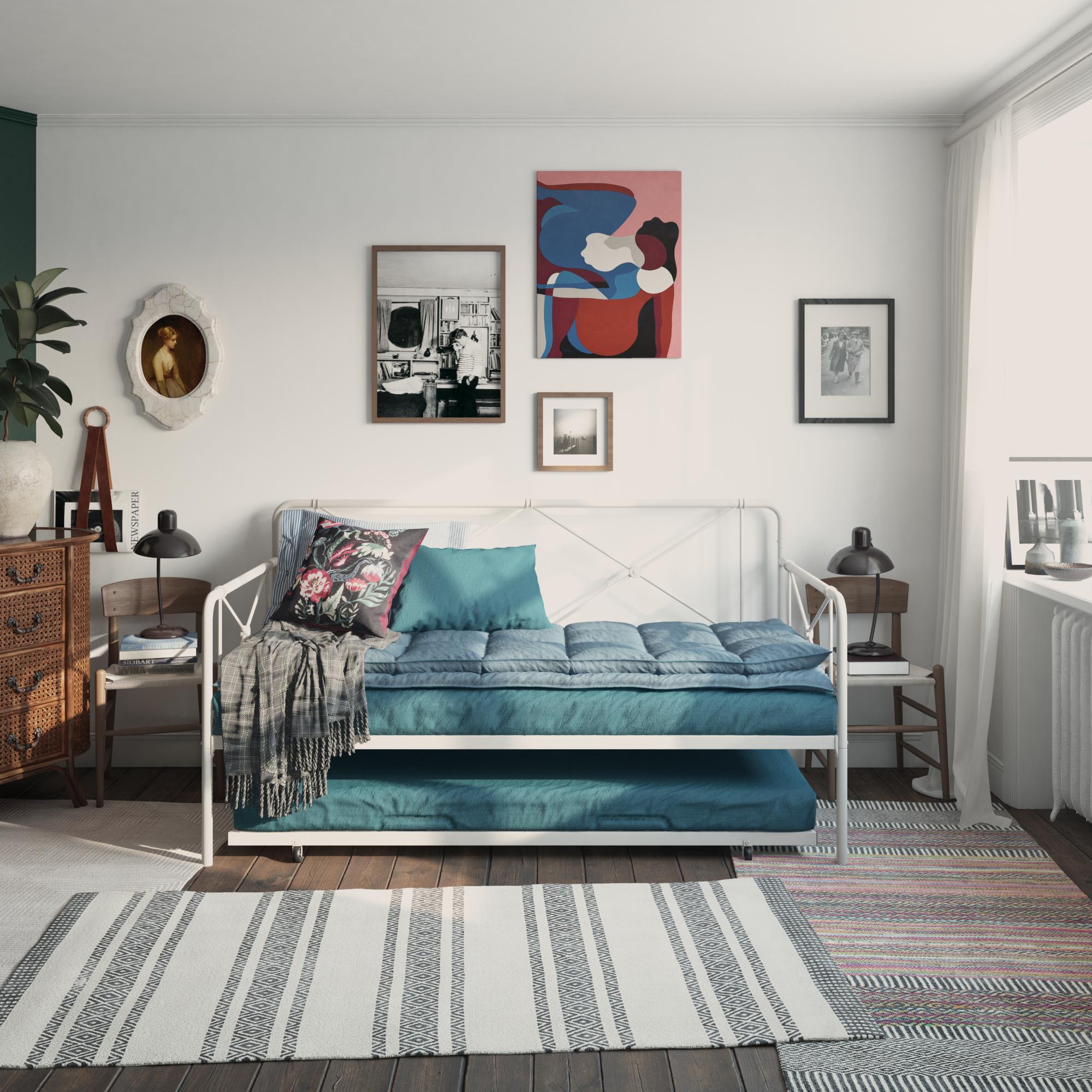 RealRooms Ally Metal Farmhouse Daybed with Trundle - White - Twin