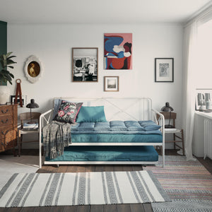 RealRooms Ally Metal Farmhouse Daybed with Trundle - White - Twin