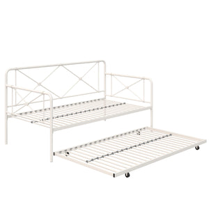 RealRooms Ally Metal Farmhouse Daybed with Trundle - White - Twin