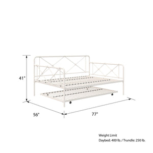 RealRooms Ally Metal Farmhouse Daybed with Trundle - White - Full