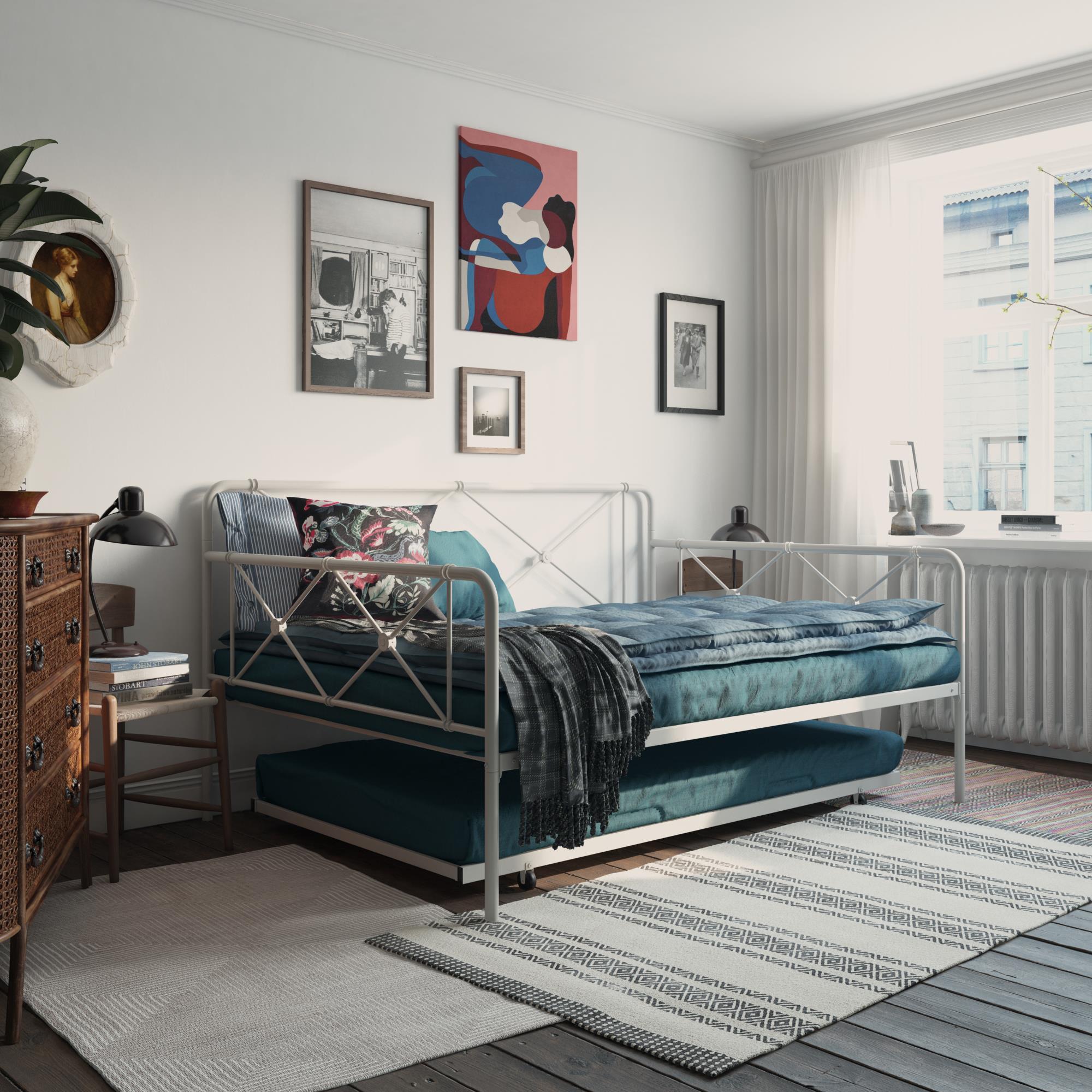 RealRooms Ally Metal Farmhouse Daybed with Trundle - White - Full
