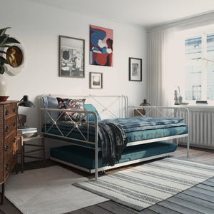 RealRooms Ally Metal Farmhouse Daybed with Trundle - White - Full