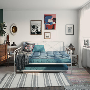 RealRooms Ally Metal Farmhouse Daybed with Trundle - White - Full