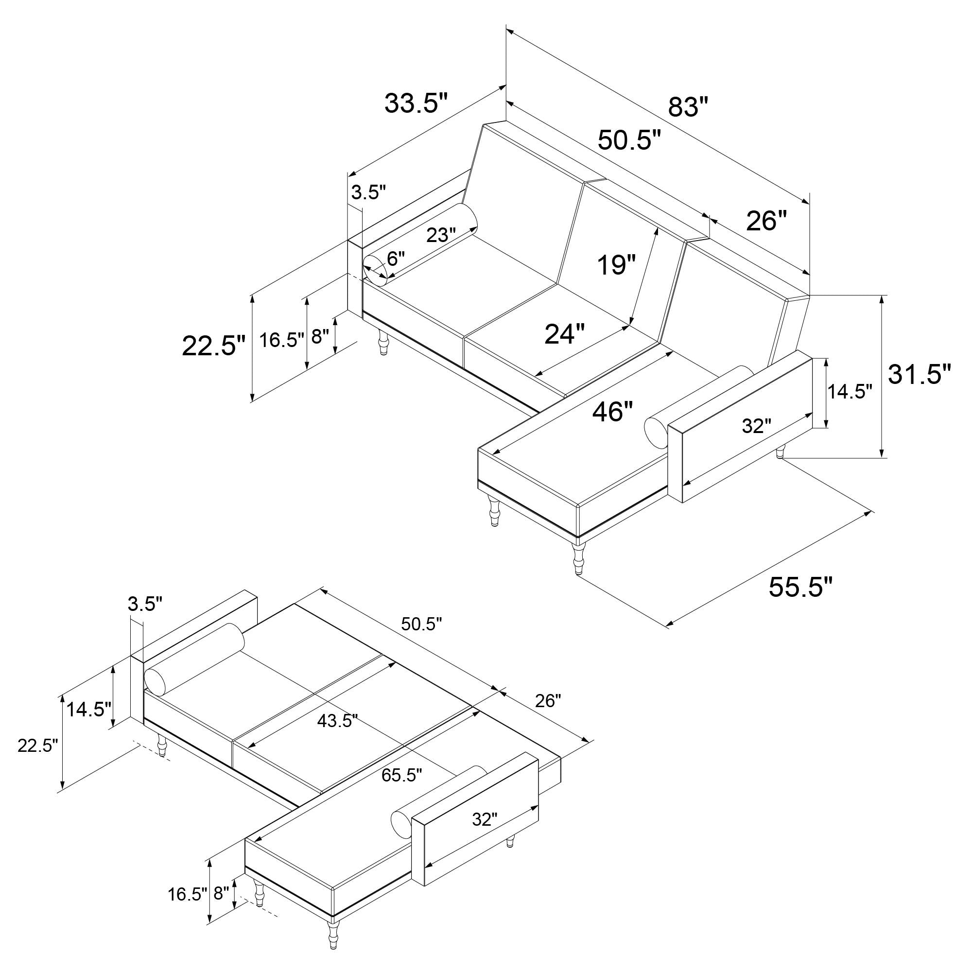 RealRooms Edison Sectional Futon Sofa Bed - Gray