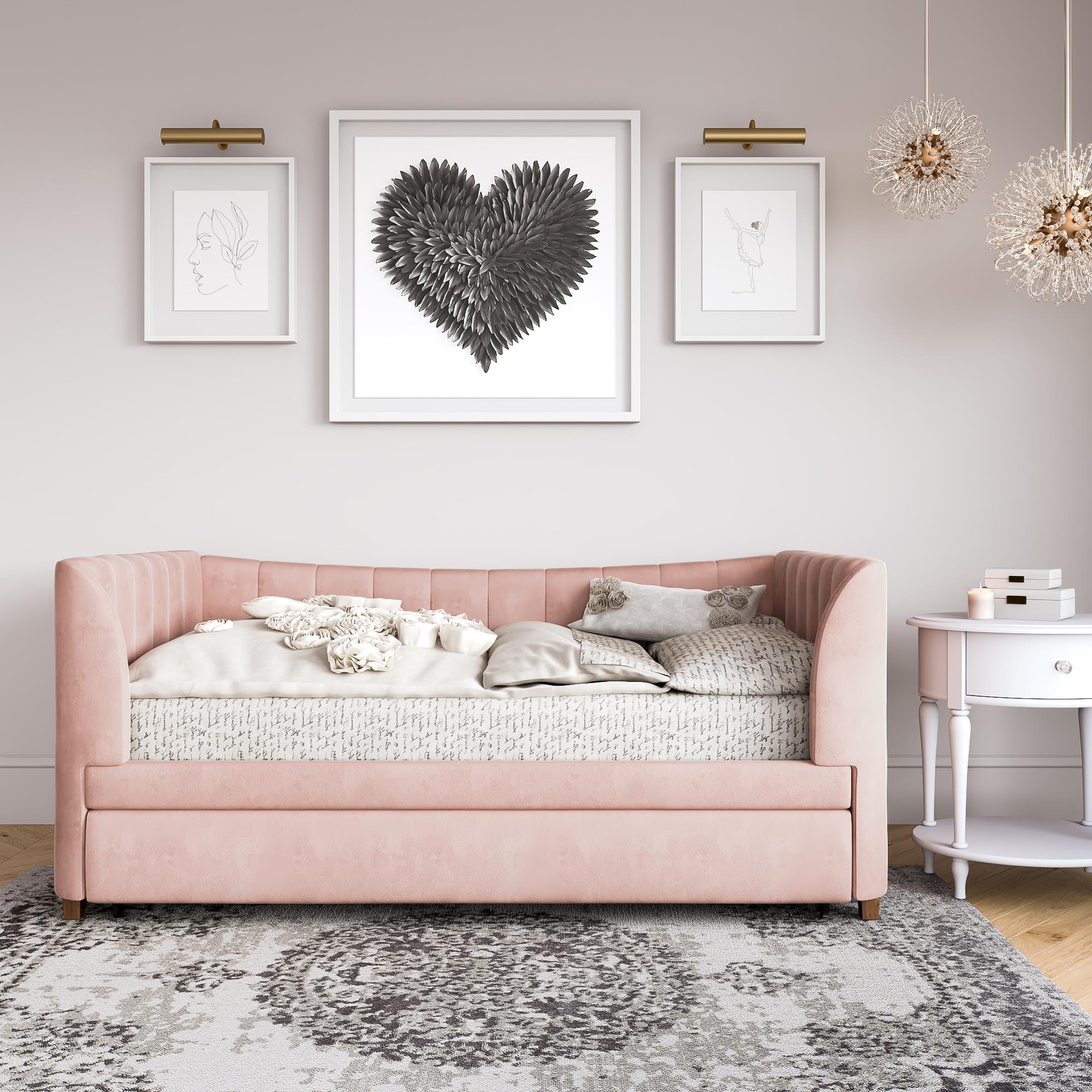 Max & Finn Valentina Upholstered Daybed and Trundle - Pink - Twin