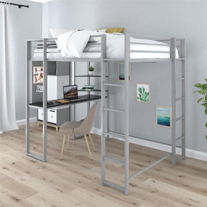 DHP Abode Metal Loft Bed with Desk and Shelves - Silver - Full