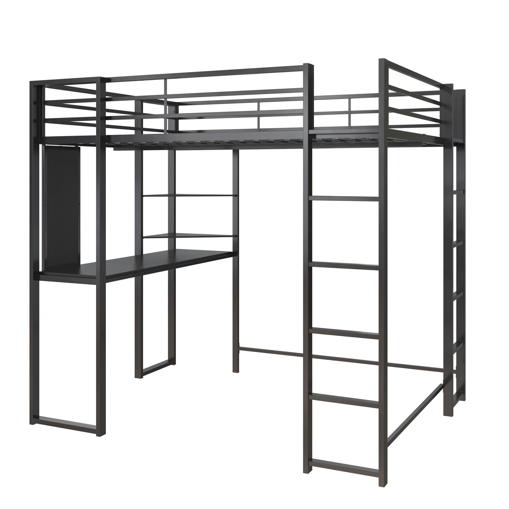 DHP Abode Full Size Metal Loft Bed with Desk and Shelves - Black - Full