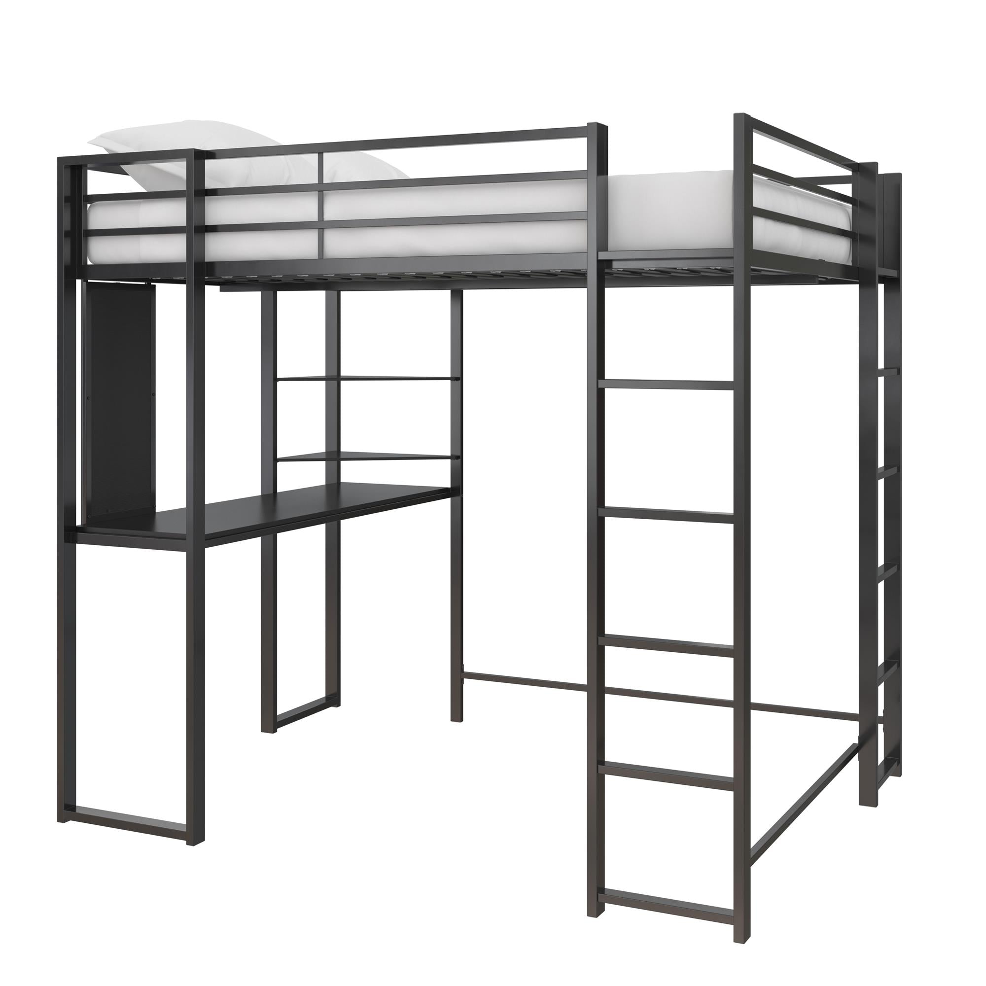 DHP Abode Full Size Metal Loft Bed with Desk and Shelves - Black - Full