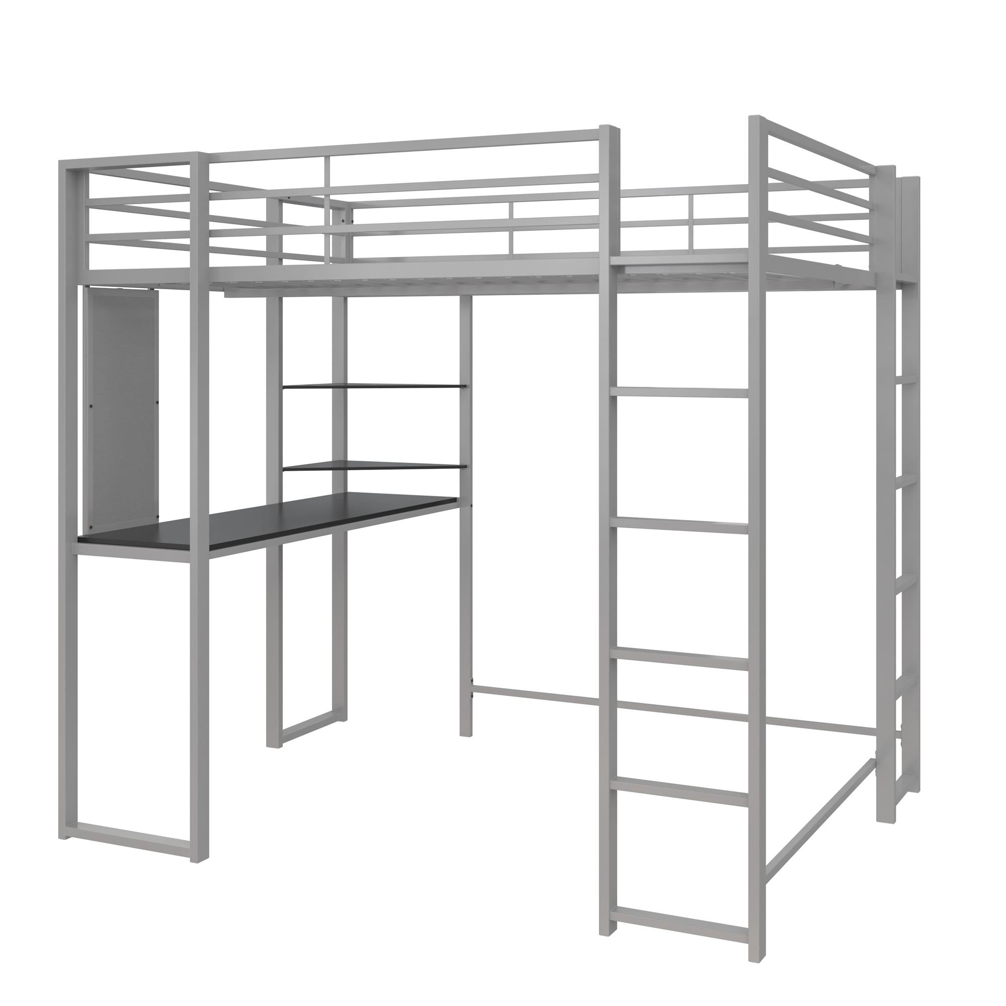 DHP Abode Metal Loft Bed with Desk and Shelves - Silver - Full