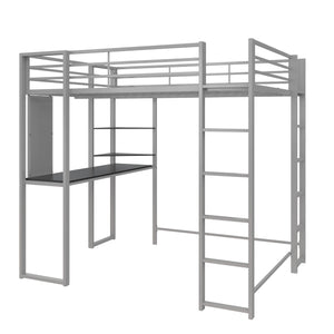 DHP Abode Metal Loft Bed with Desk and Shelves - Silver - Full