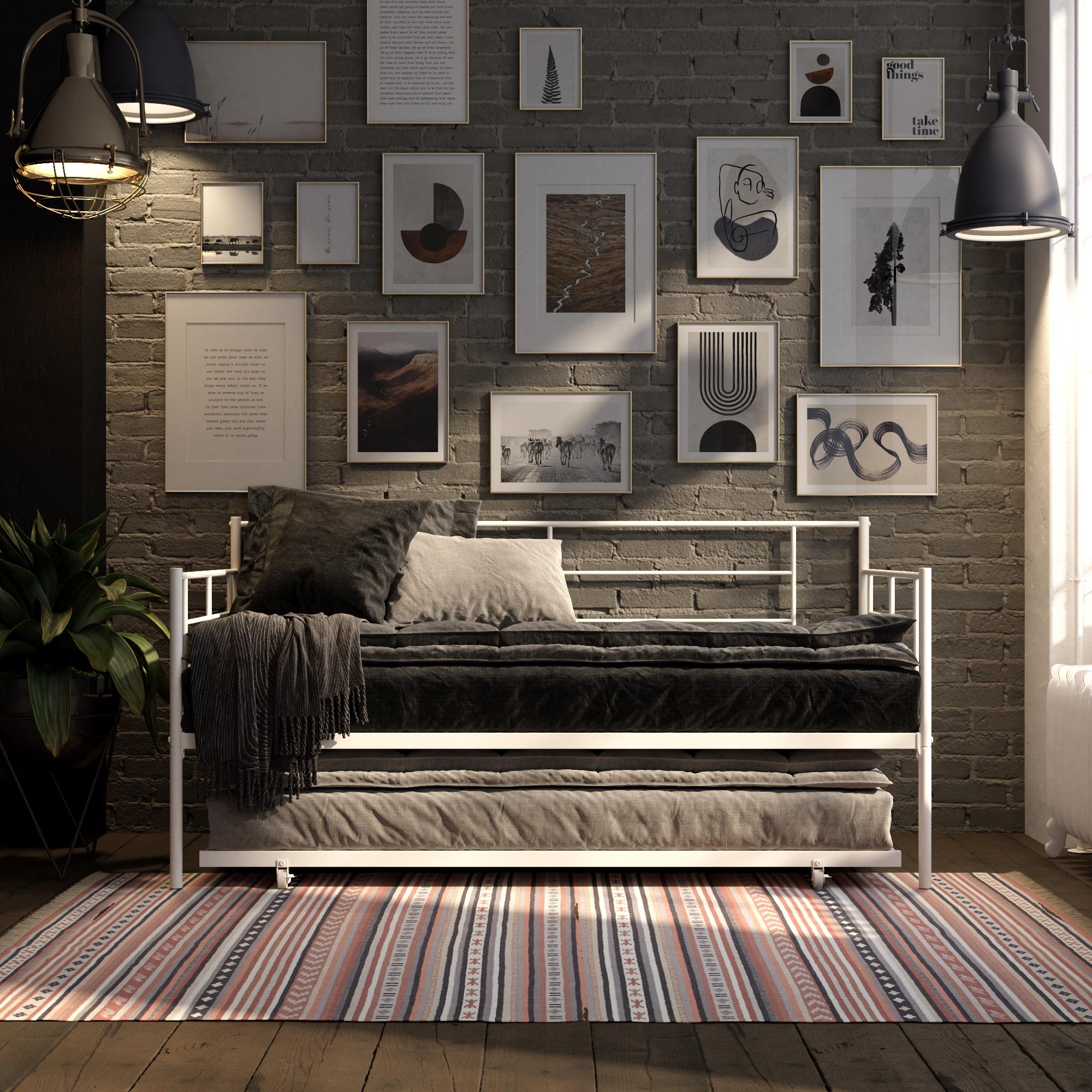 RealRooms Praxis Metal Daybed with Trundle - White - Twin