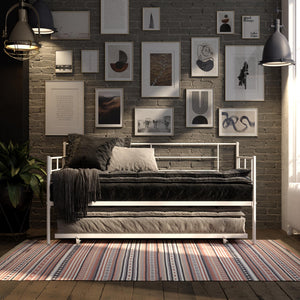 RealRooms Praxis Metal Daybed with Trundle - White - Twin