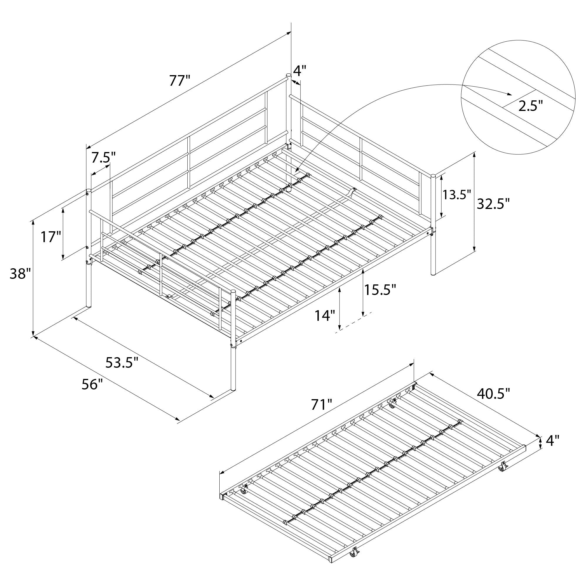 RealRooms Praxis Metal Daybed with Trundle - White - Full