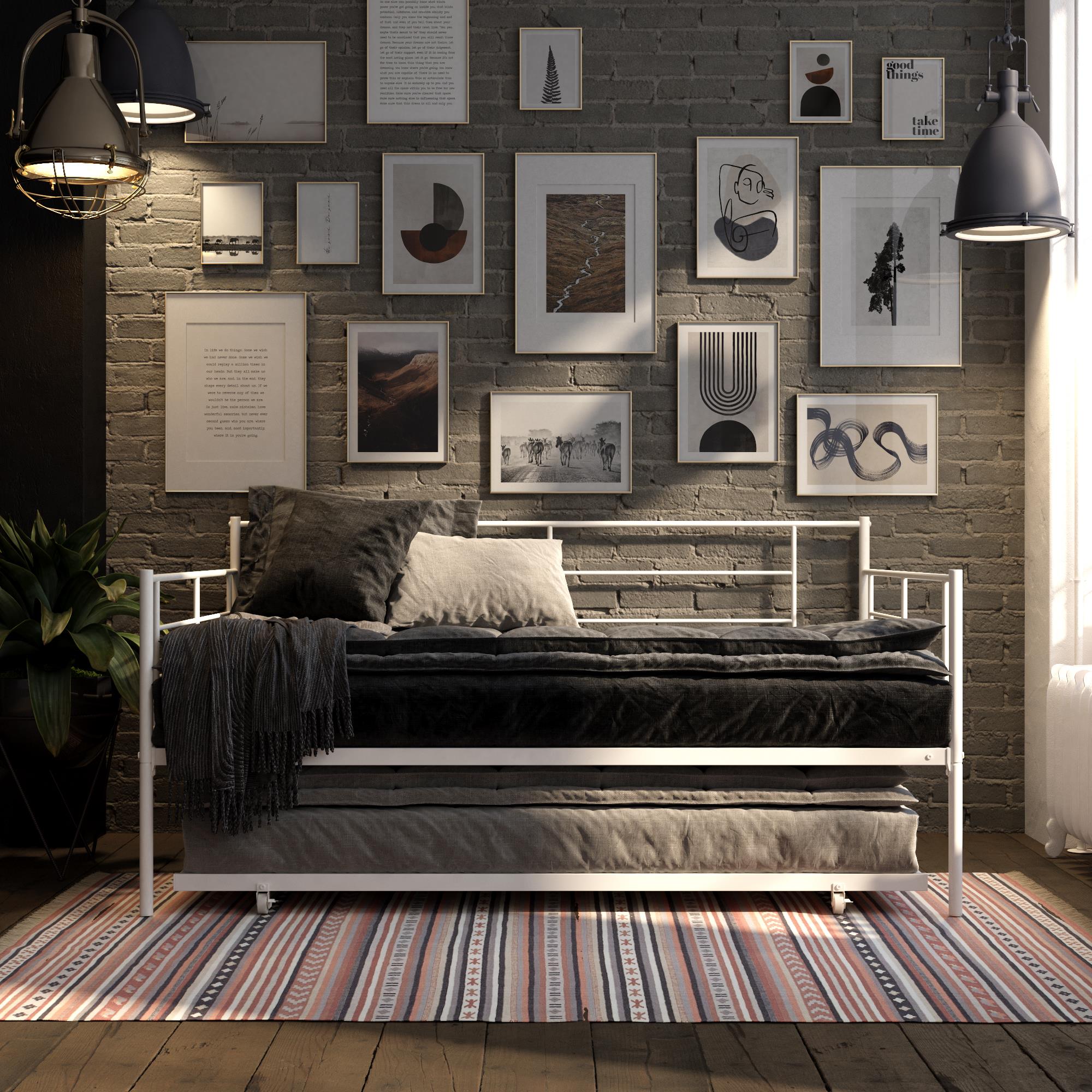 RealRooms Praxis Metal Daybed with Trundle - White - Full