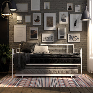 RealRooms Praxis Metal Daybed with Trundle - White - Full