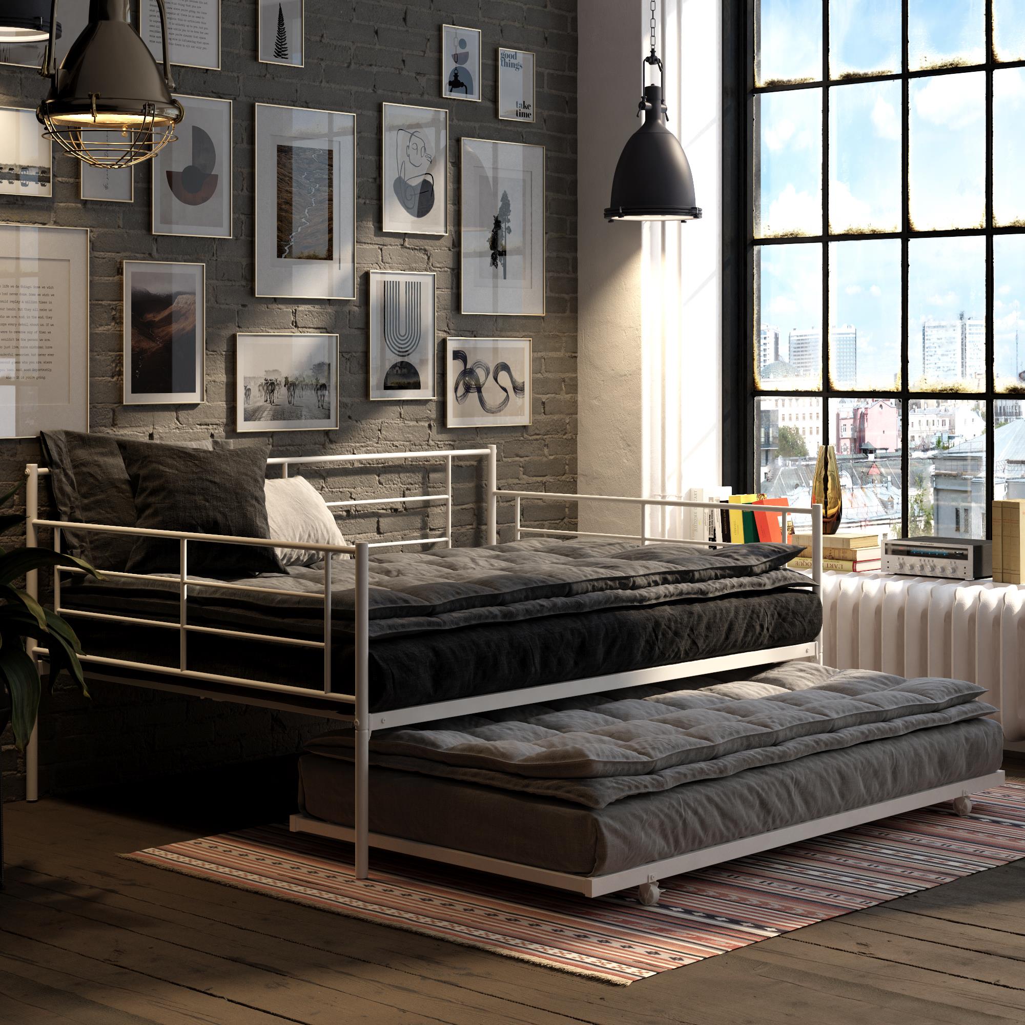 RealRooms Praxis Metal Daybed with Trundle - White - Full