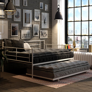 RealRooms Praxis Metal Daybed with Trundle - White - Full