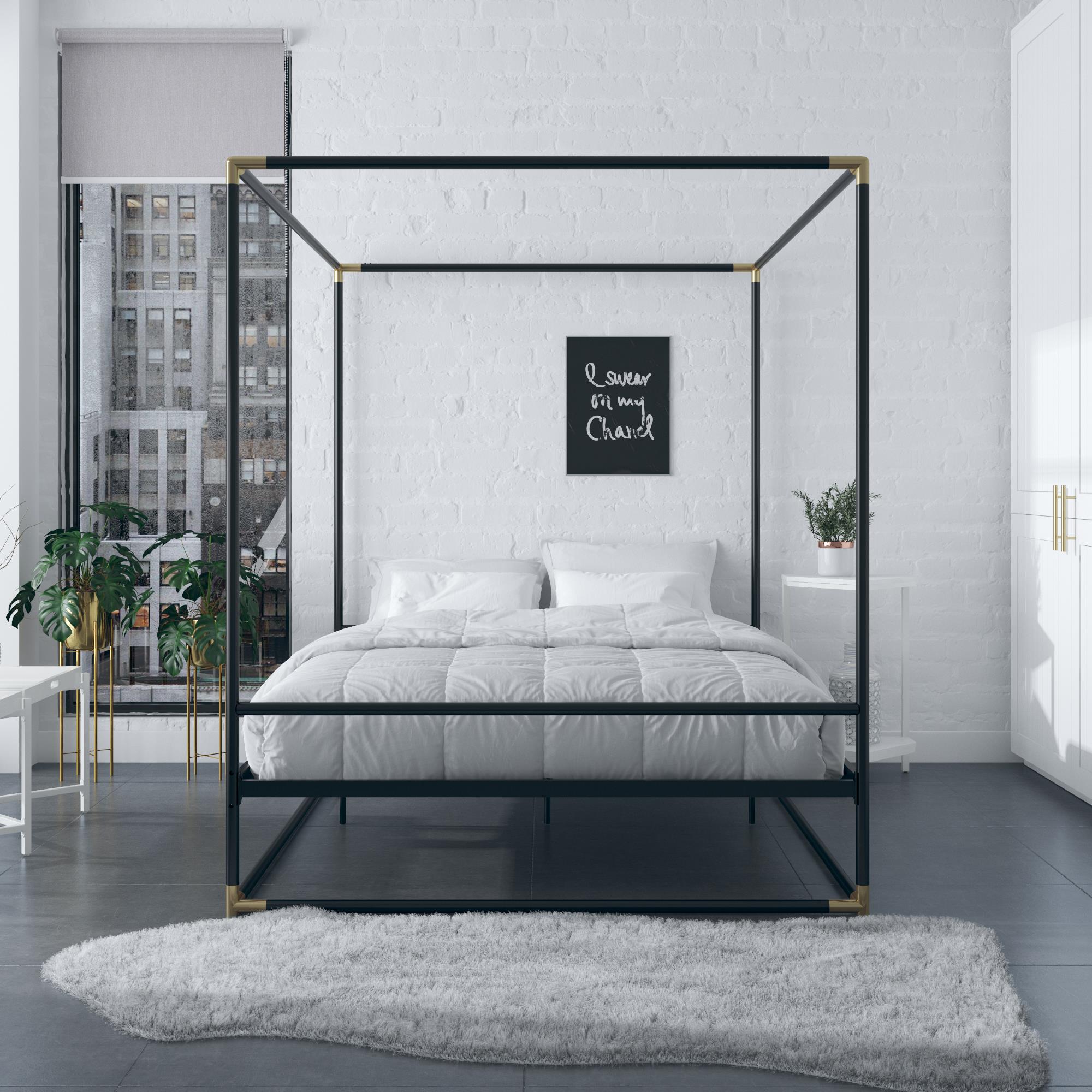CosmoLiving Celeste Canopy Metal Bed - Black - Queen