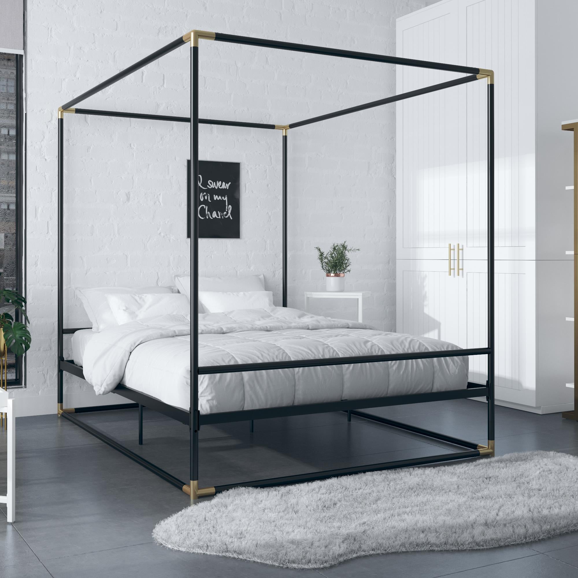 CosmoLiving Celeste Canopy Metal Bed - Black - Queen