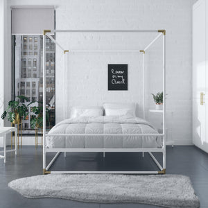 CosmoLiving Celeste Canopy Metal Bed - White - Queen