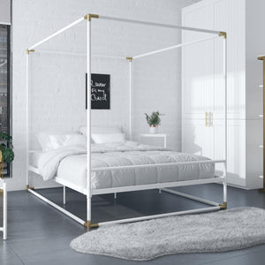 CosmoLiving Celeste Canopy Metal Bed - White - Queen