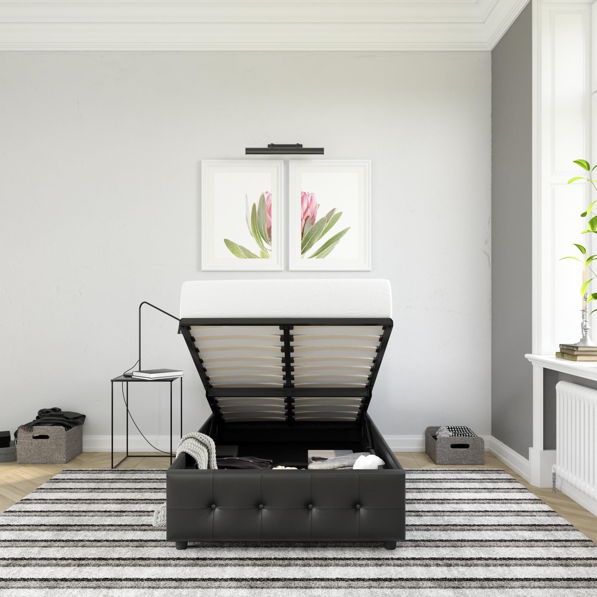 DHP Cambridge Upholstered Bed with Storage - Black - Twin