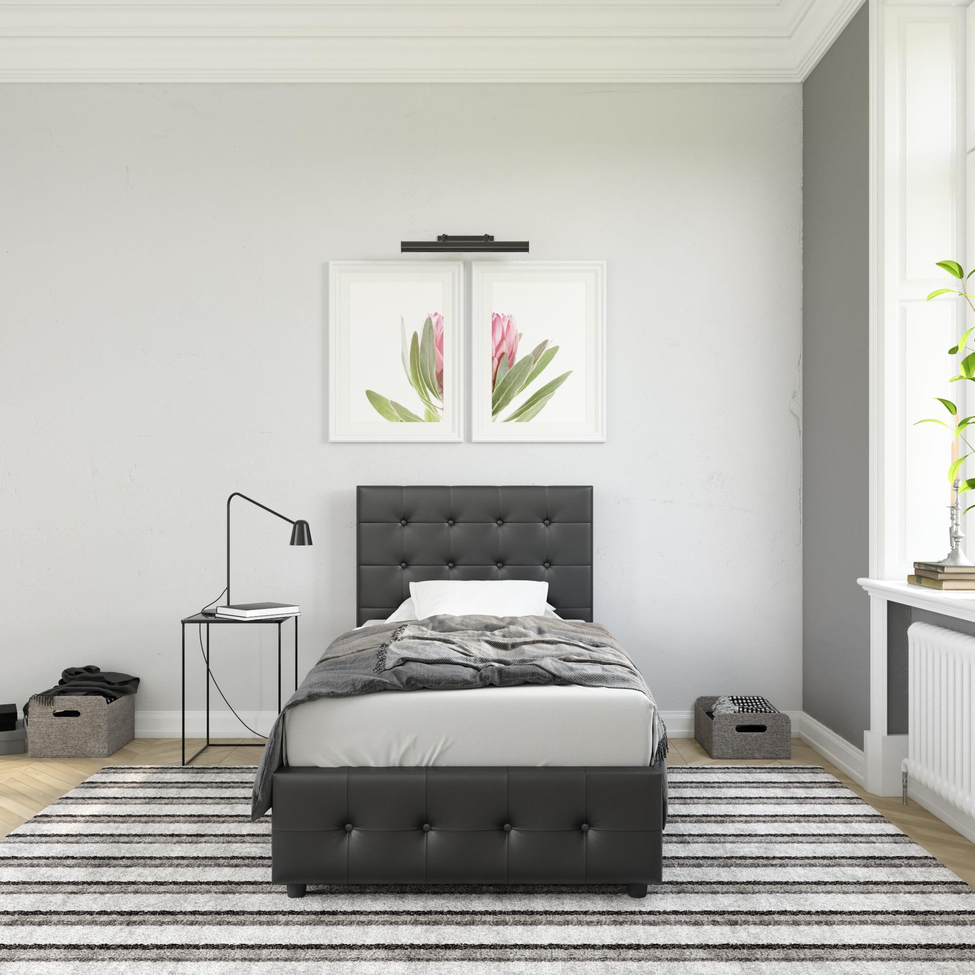DHP Cambridge Upholstered Bed with Storage - Black - Twin