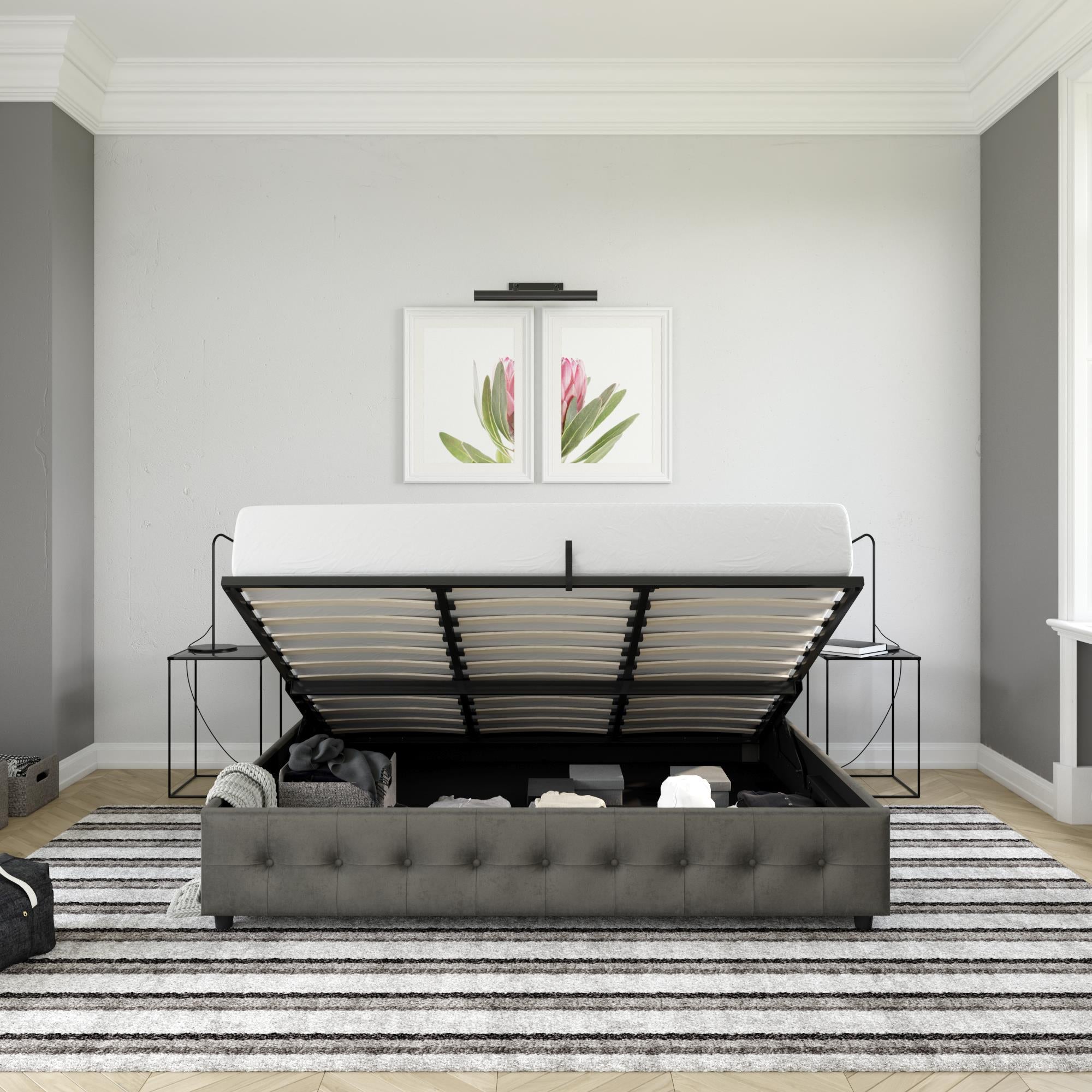 DHP Cambridge Upholstered Bed with Storage - Gray - King