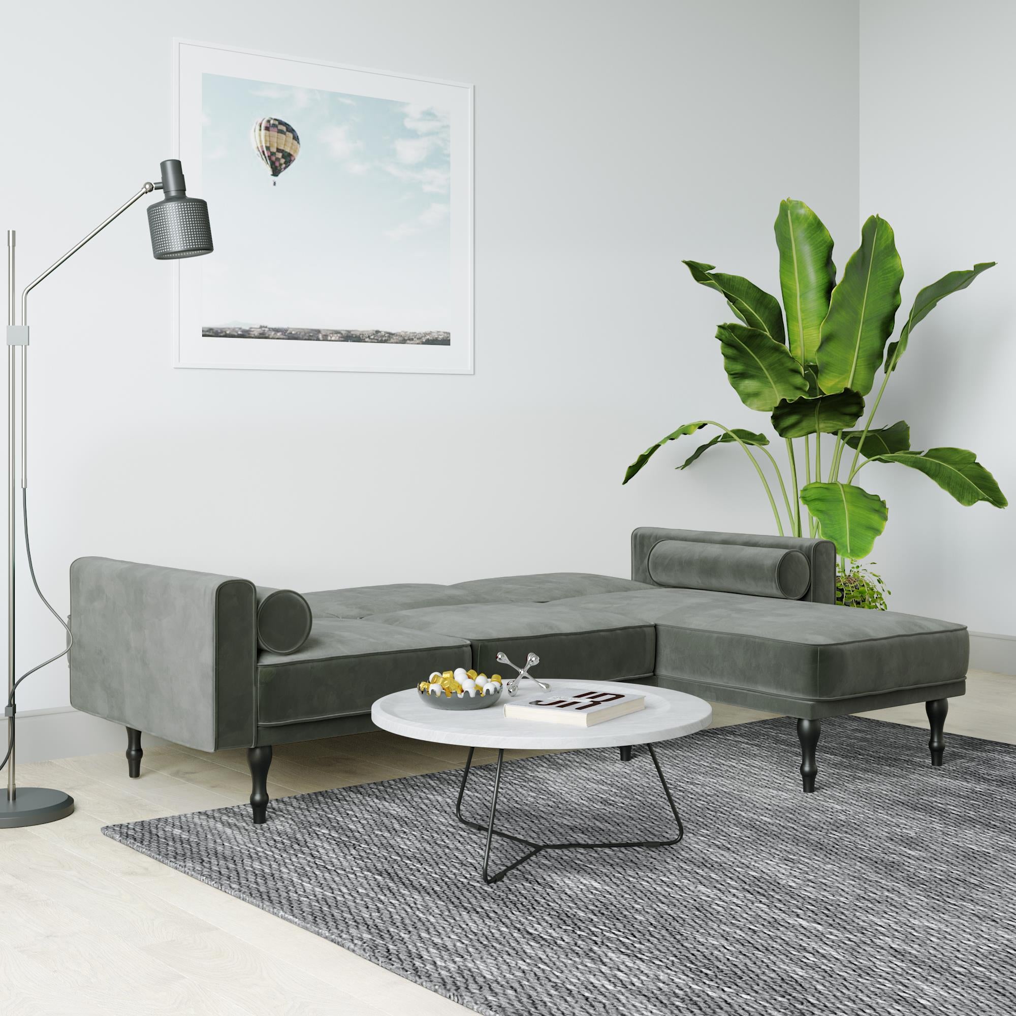 RealRooms Edison Sectional Futon Sofa Bed - Gray