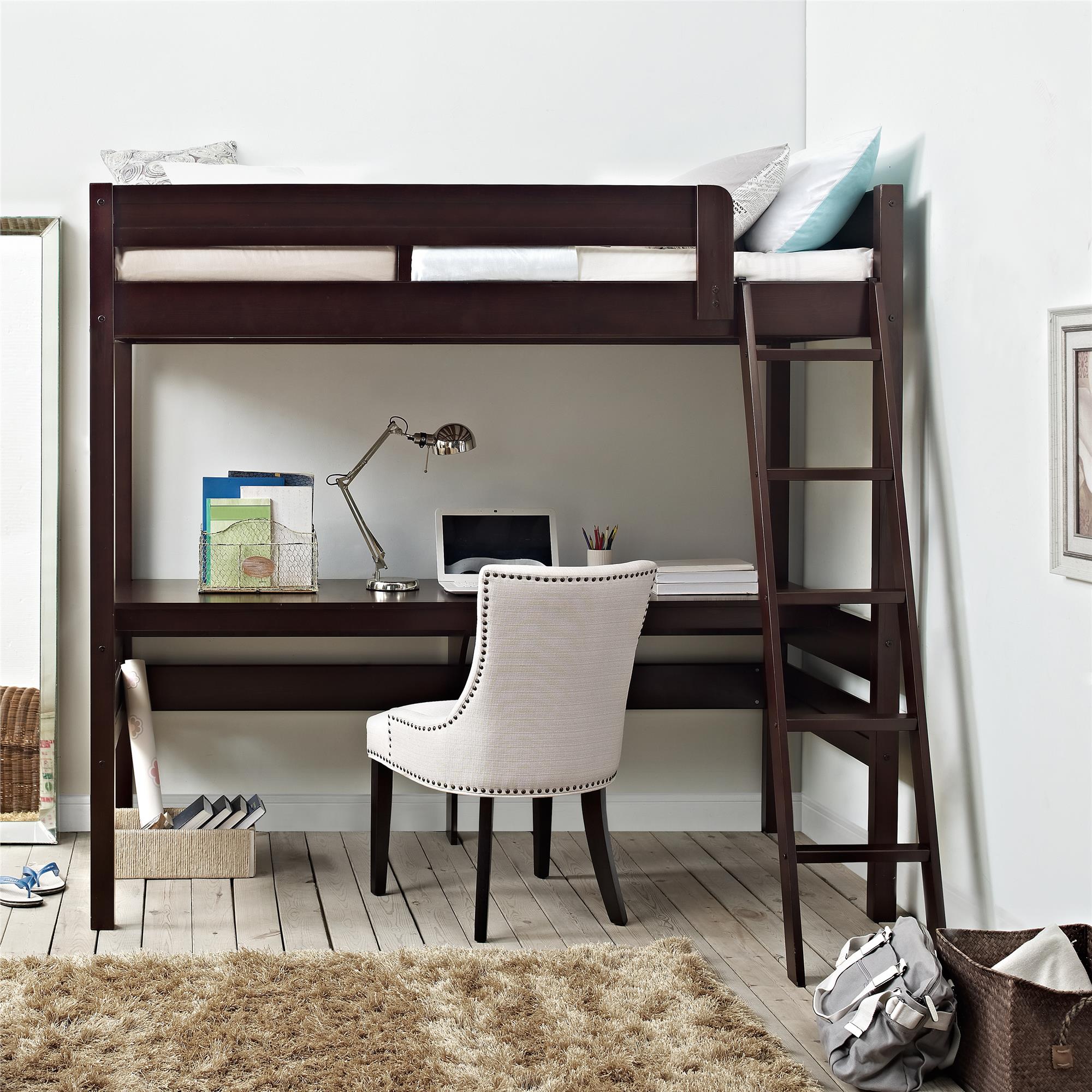 DHP Harlan Kids' Wood Loft Bed with desk - Espresso