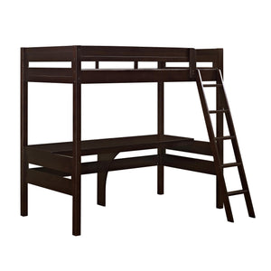 DHP Harlan Kids' Wood Loft Bed with desk - Espresso