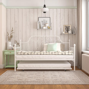 DHP Ivorie Metal Daybed with Trundle - White - Twin