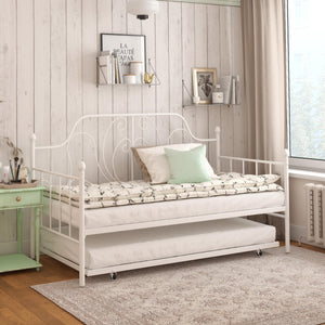 DHP Ivorie Metal Daybed with Trundle - White - Twin