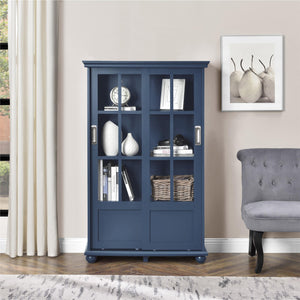 Ameriwood Home Aaron Lane Bookcase with Sliding Glass Doors - Blue