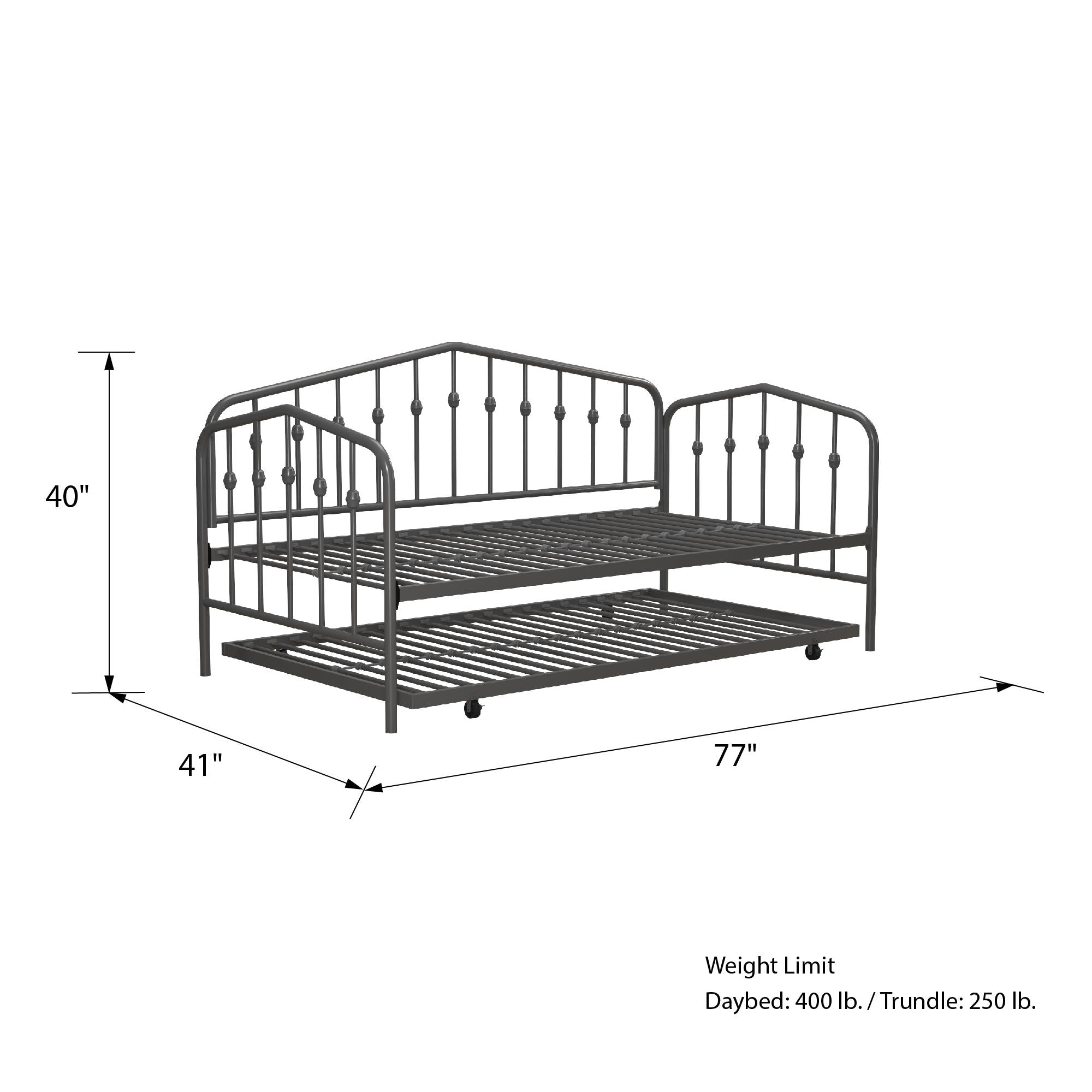 Novogratz Bushwick Metal Daybed & Trundle - Gray - Twin