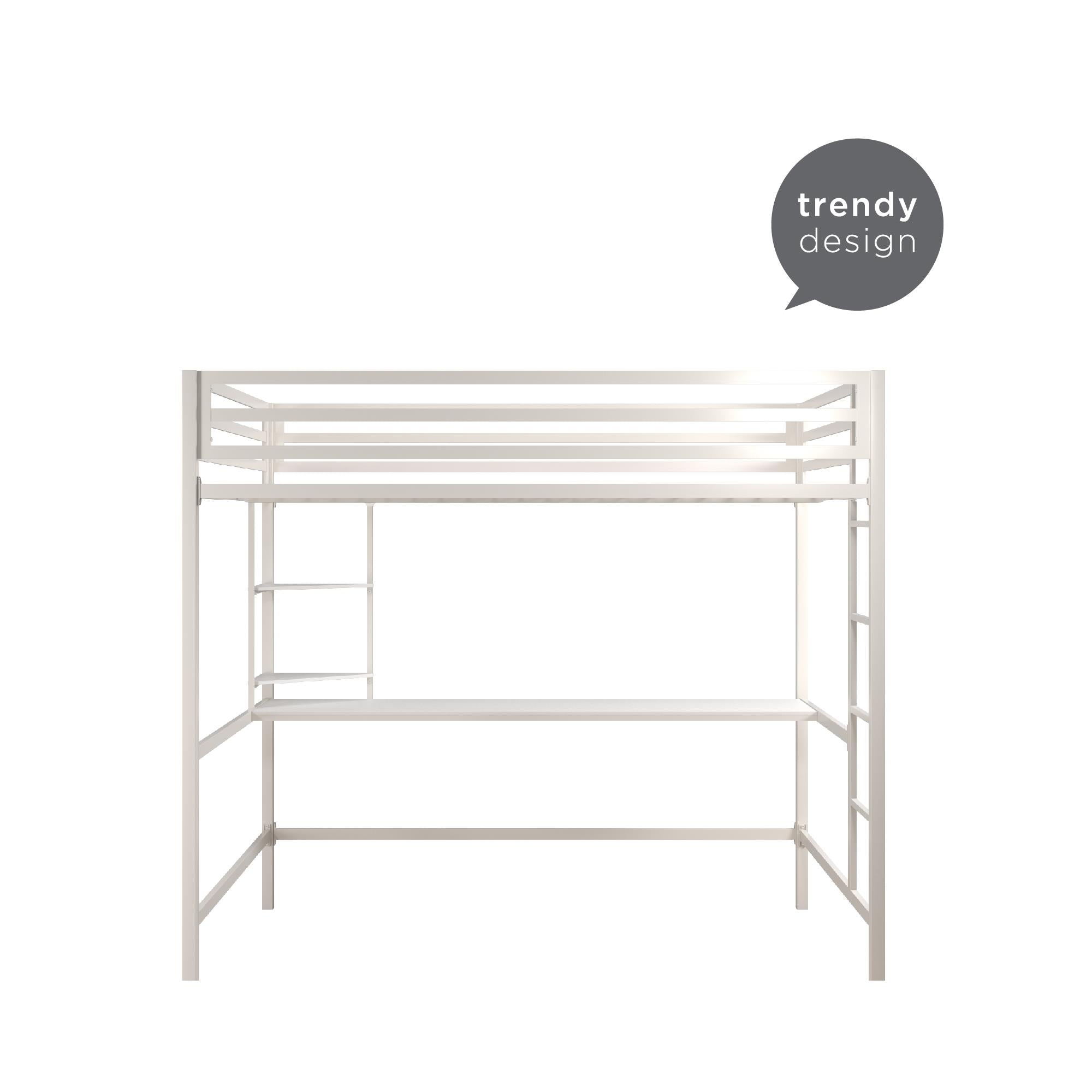 Novogratz Maxwell Metal Loft Bed with Desk & Shelves - White - Full
