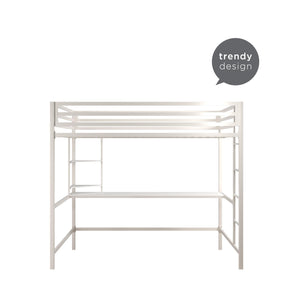 Novogratz Maxwell Metal Loft Bed with Desk & Shelves - White - Full