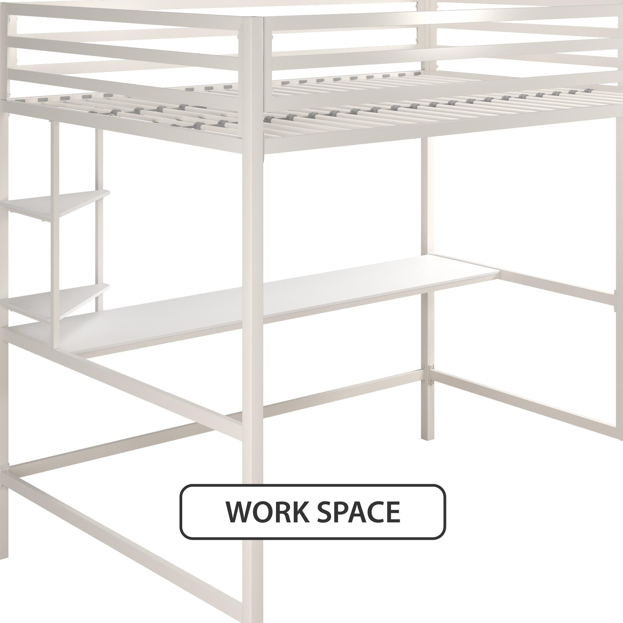 Novogratz Maxwell Metal Loft Bed with Desk & Shelves - White - Full