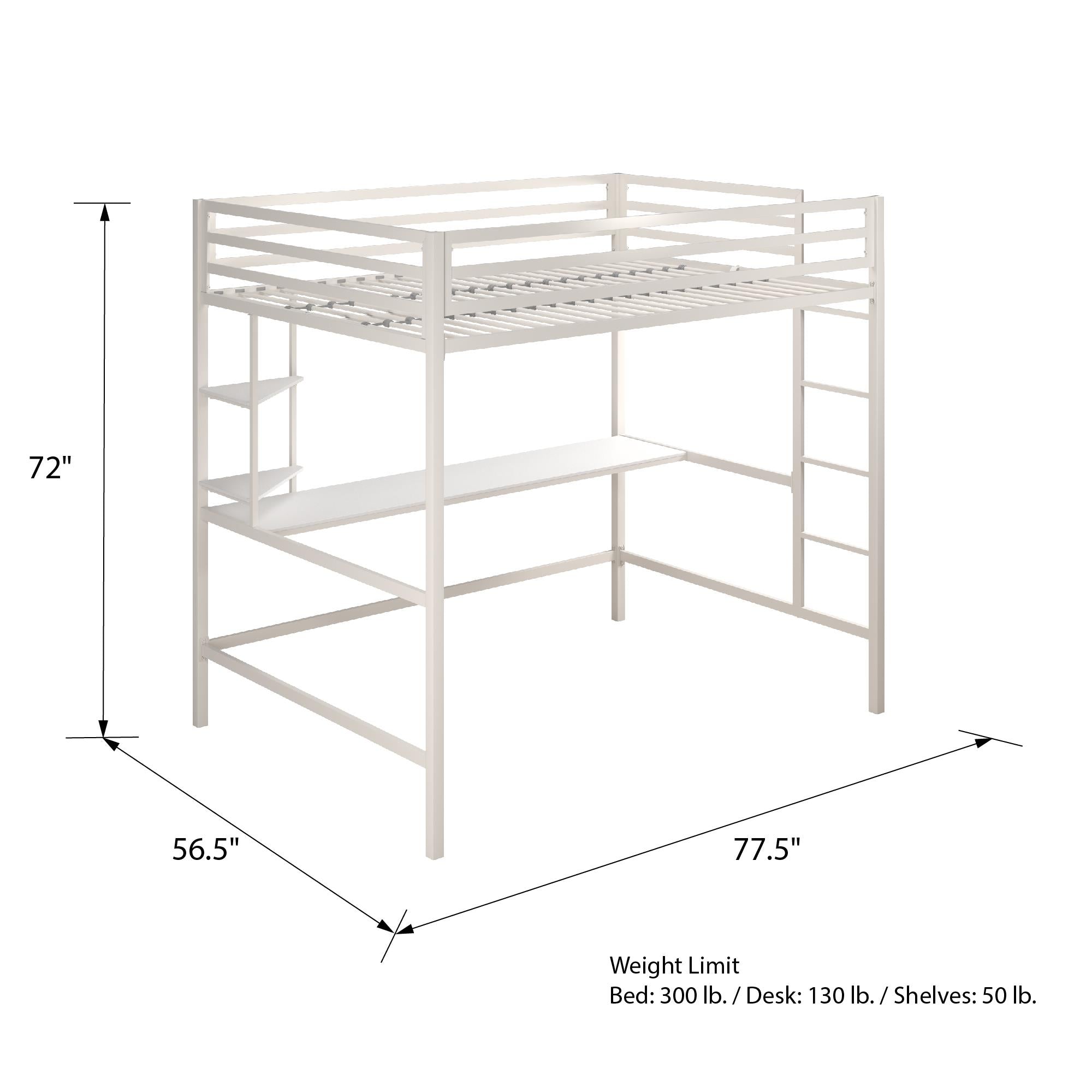 Novogratz Maxwell Metal Loft Bed with Desk & Shelves - White - Full