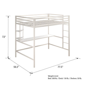 Novogratz Maxwell Metal Loft Bed with Desk & Shelves - White - Full