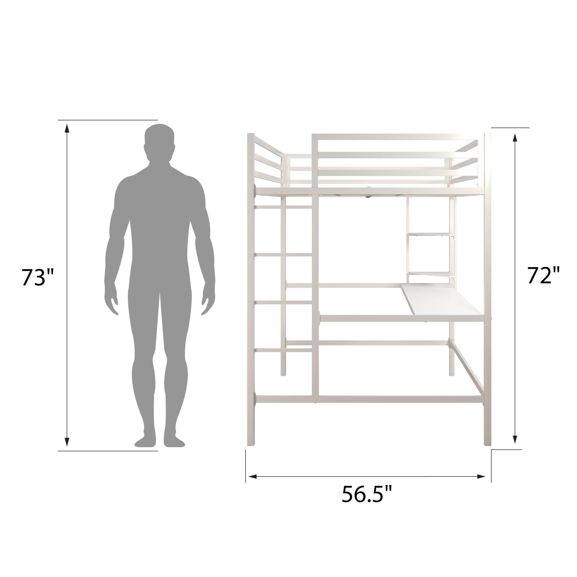 Novogratz Maxwell Metal Loft Bed with Desk & Shelves - White - Full