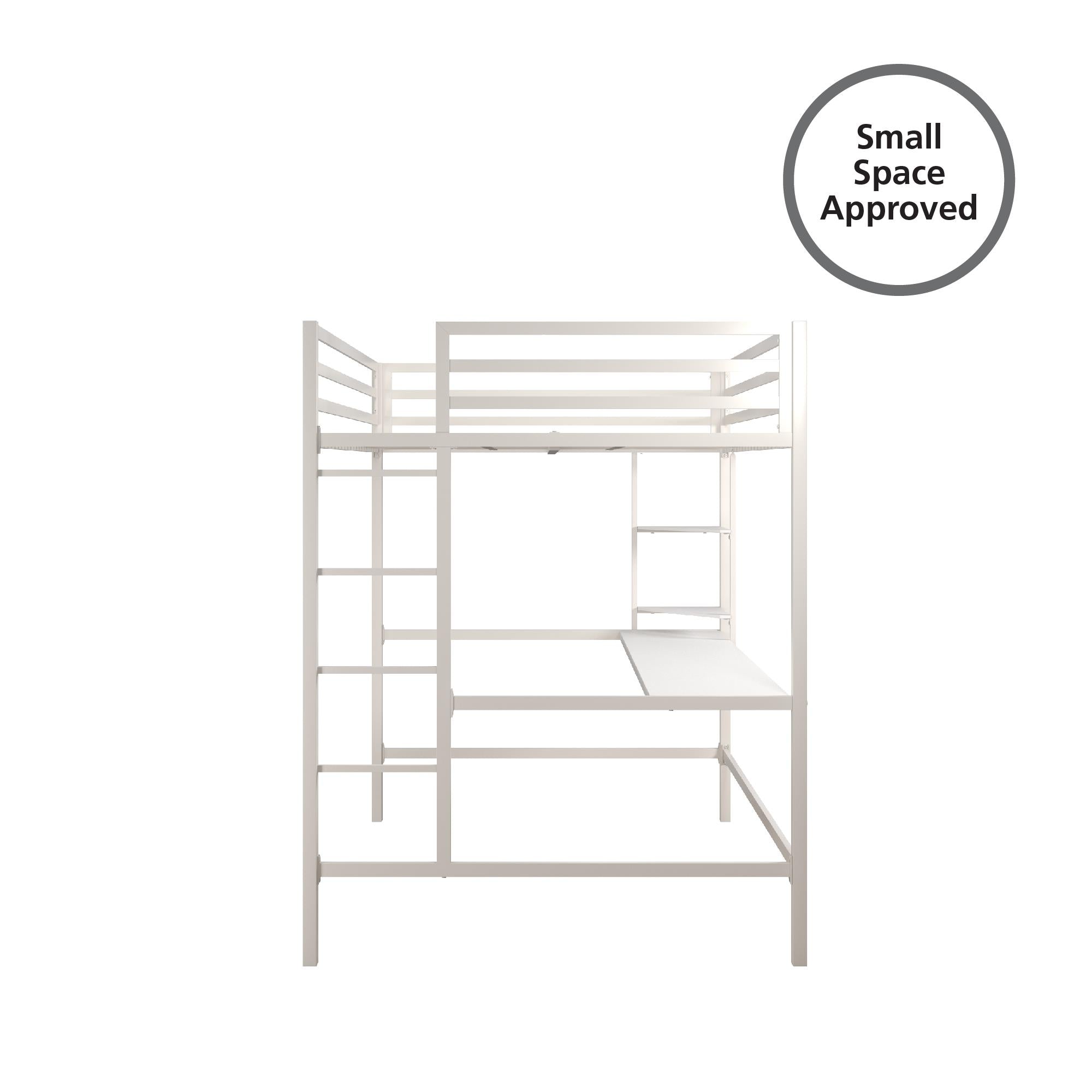 Novogratz Maxwell Metal Loft Bed with Desk & Shelves - White - Full