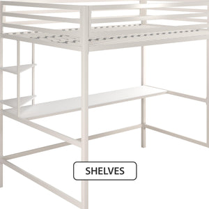 Novogratz Maxwell Metal Loft Bed with Desk & Shelves - White - Full