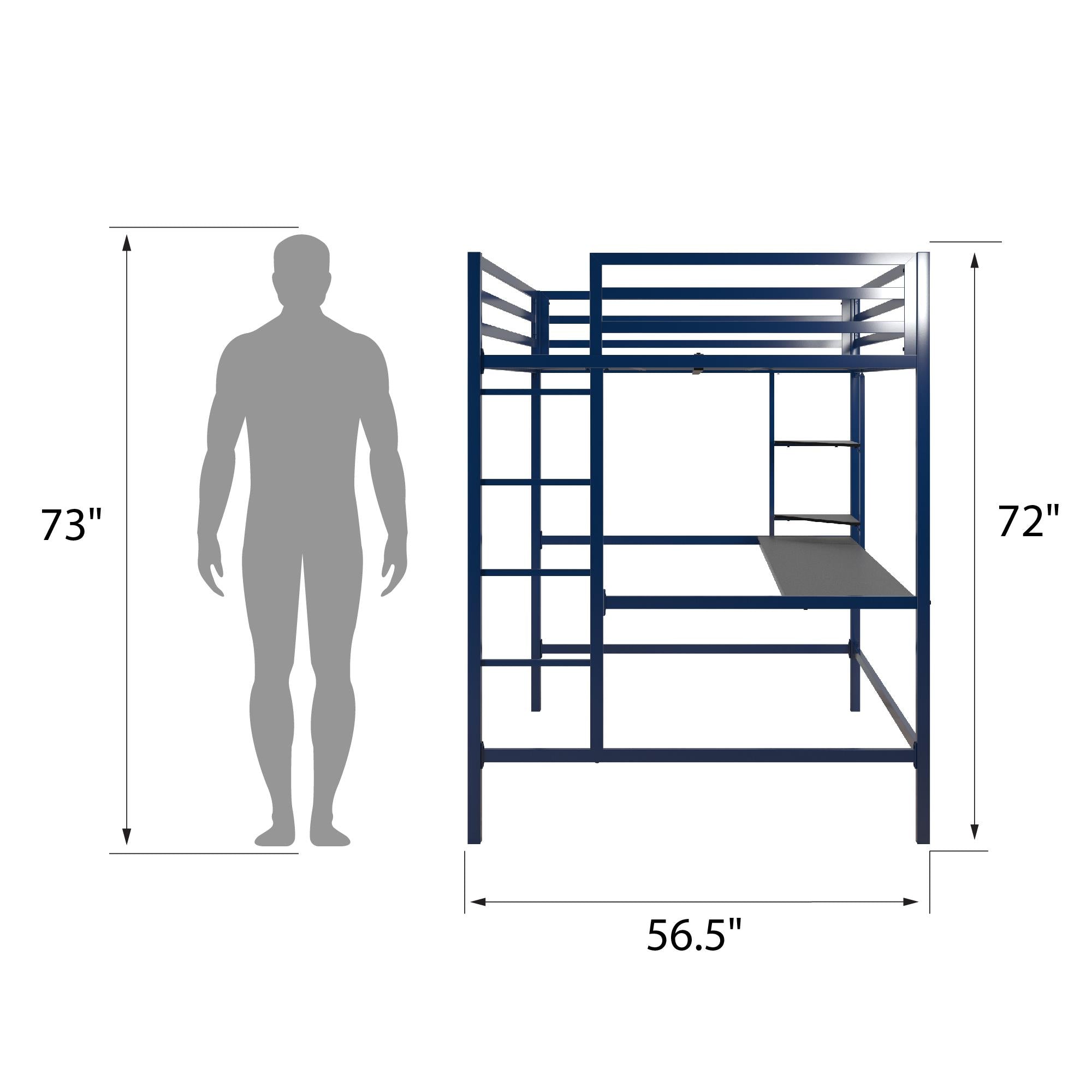 Novogratz Maxwell Metal Loft Bed with Desk & Shelves - Navy - Full
