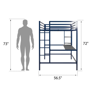 Novogratz Maxwell Metal Loft Bed with Desk & Shelves - Navy - Full