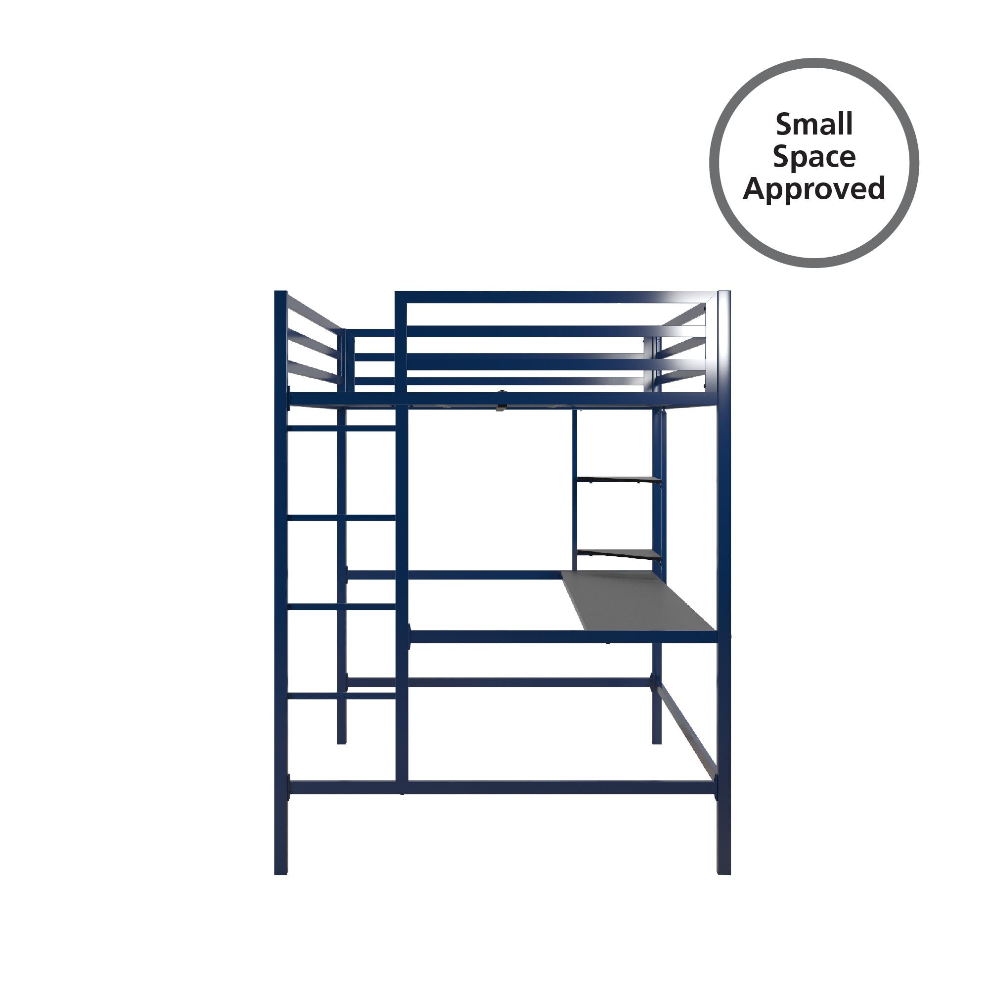 Novogratz Maxwell Metal Loft Bed with Desk & Shelves - Navy - Full