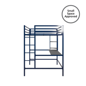 Novogratz Maxwell Metal Loft Bed with Desk & Shelves - Navy - Full